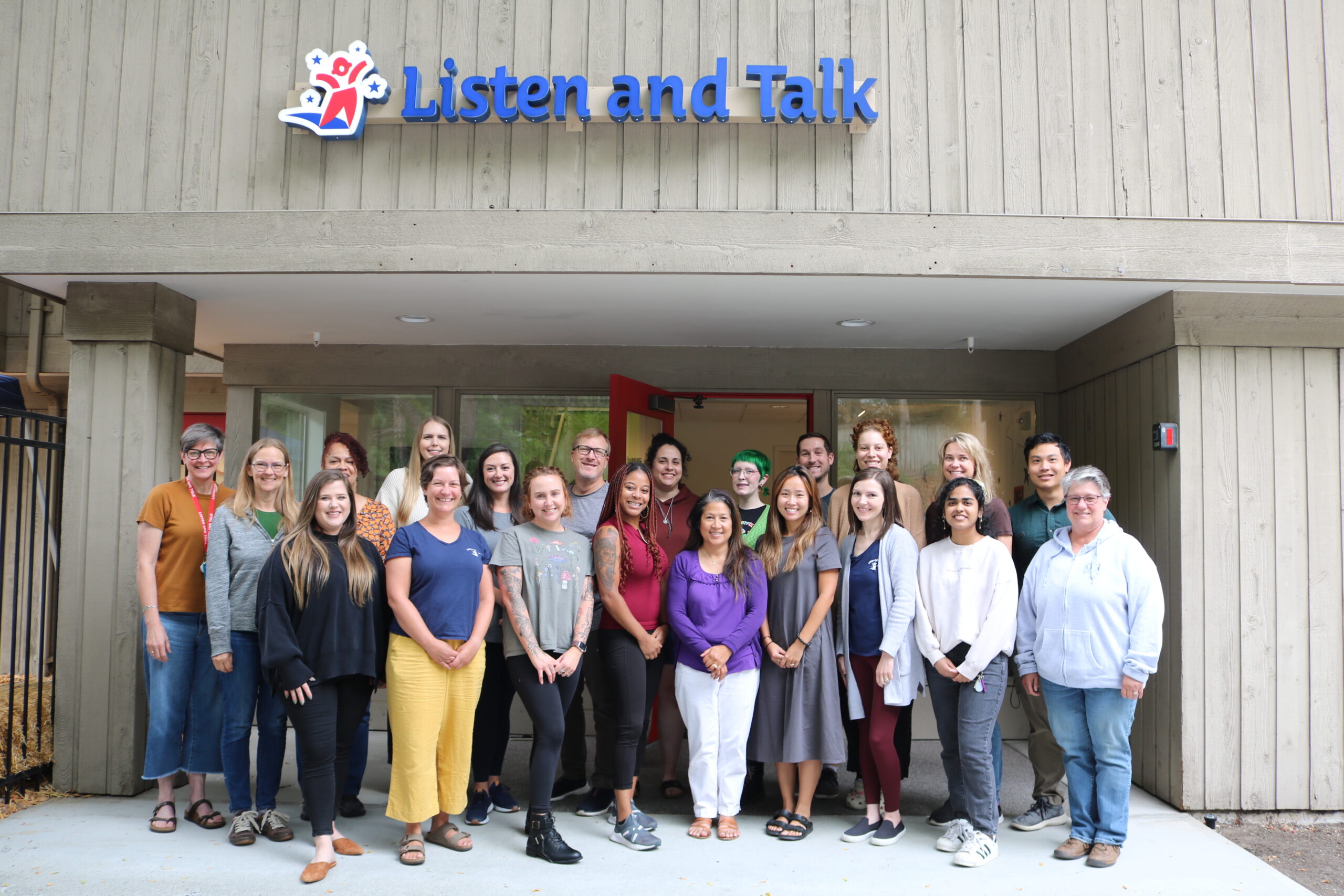 Image of some of Listen and Talk's team members gathered together on first day of school in Kirkland, WA.