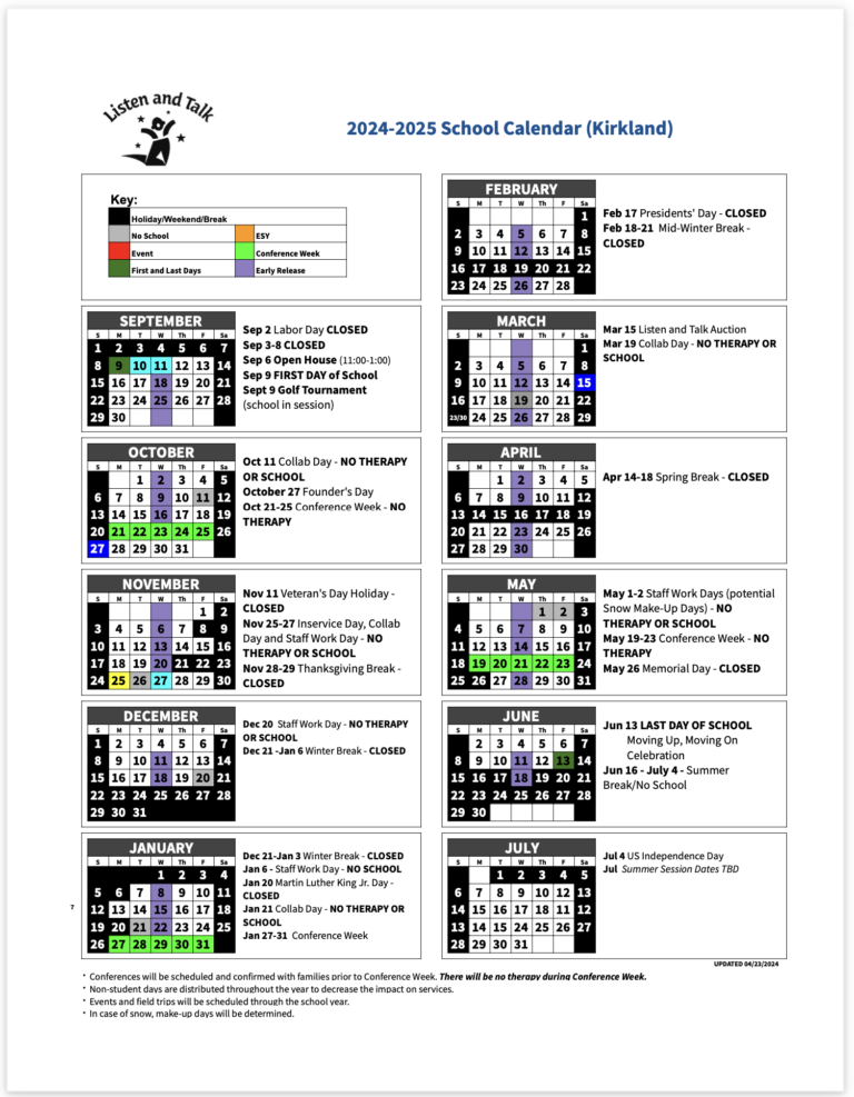 Program Calendars Listen and Talk