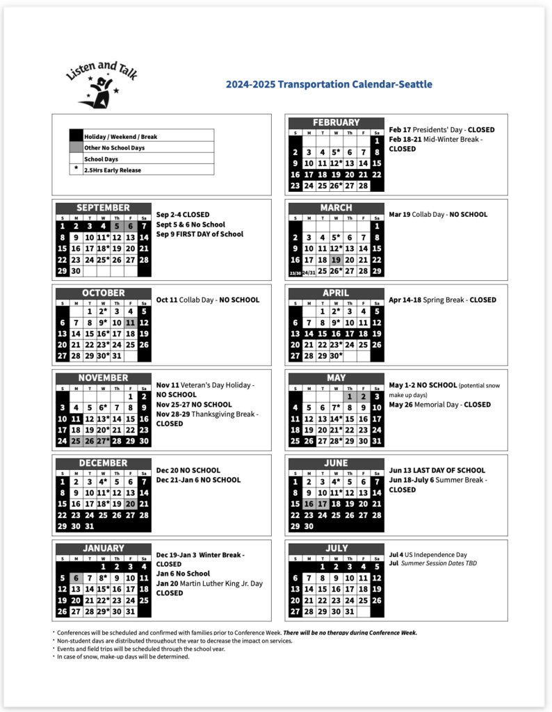 Program Calendars Listen and Talk