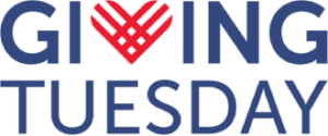 The words Giving Tuesday are spelled out in navy blue with a red heart as the letter v.