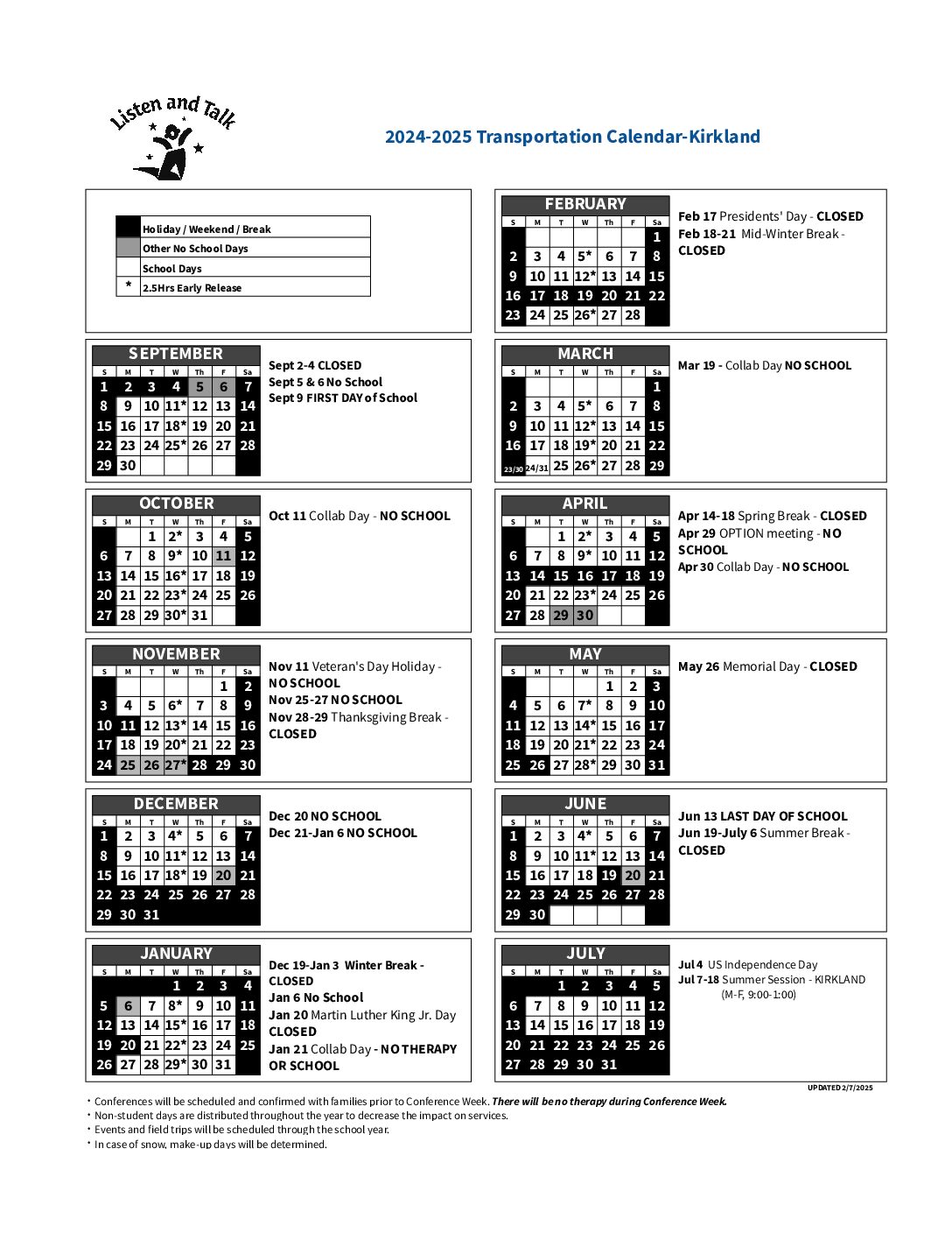 Program Calendars - Listen and Talk